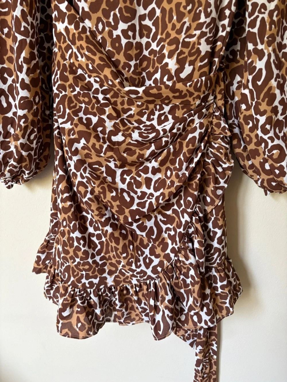 Lilly Pulitzer Brown and White Leopard Print Long Sleeve Wrap Dress - Picture 3 of 4